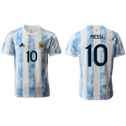 Argentina Lionel Messi #10 Replika Hemmatröja 2021 Herr Vit blå Kortärmad
