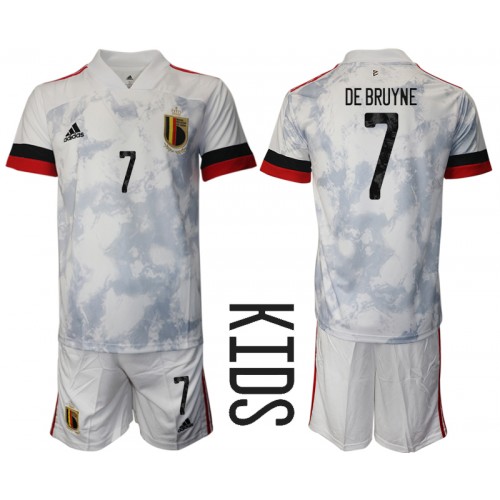 Belgien Kevin De Bruyne #7 Replika Bortatröja EM tröjor 2020 Barn Vit Kortärmad (+ Korta byxor)