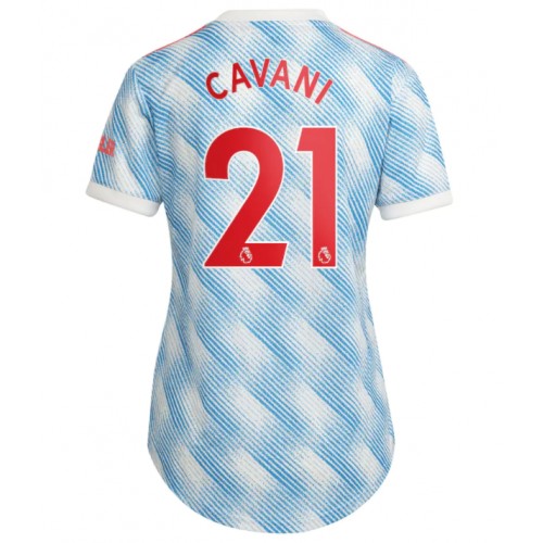 Billigt Manchester United Edinson Cavani #21 Replika Bortatröja 2021/22 Vit Blå Damer Kortärmad