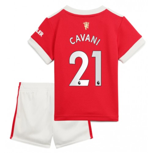 Billigt Manchester United Edinson Cavani #21 Replika Hemmatröja Barn Röd 2021/22 Kortärmad (+ Korta byxor)