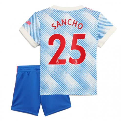 Billigt Manchester United Jadon Sancho #25 Replika Bortatröja 2021/22 Barn Vit blå Kortärmad (+ Korta byxor) For Rea