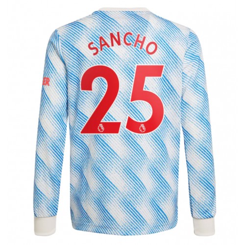 Billigt Manchester United Jadon Sancho #25 Replika Bortatröja Herr 2021/22 Vit Blå Långärmad For Rea