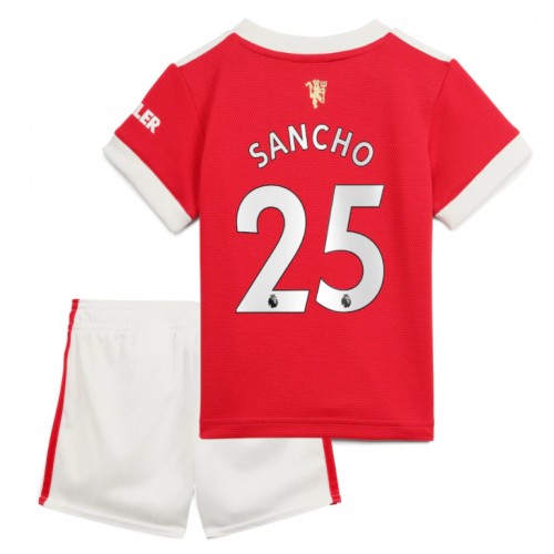 Billigt Manchester United Jadon Sancho #25 Replika Hemmatröja Barn 2021/22 Röd Vit Kortärmad (+ Korta byxor) For Rea