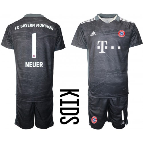 Fuball-Club Bayern Målvakt Manuel Neuer #1 Replika Bortatröja Barn 2021/22 Mörkgrå Kortärmad (+ Korta byxor)
