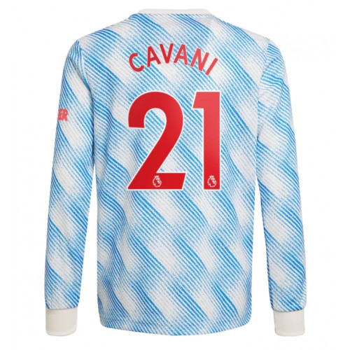 Manchester United Edinson Cavani #21 Replika Bortatröja Herr 2021/22 Vit Blå Långärmad