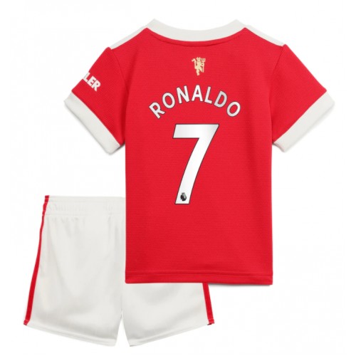 Manchester United F.C. Cristiano Ronaldo #7 Replika Hemmatröja Barn Röd Vit 2021/22 Kortärmad (+ Korta byxor)
