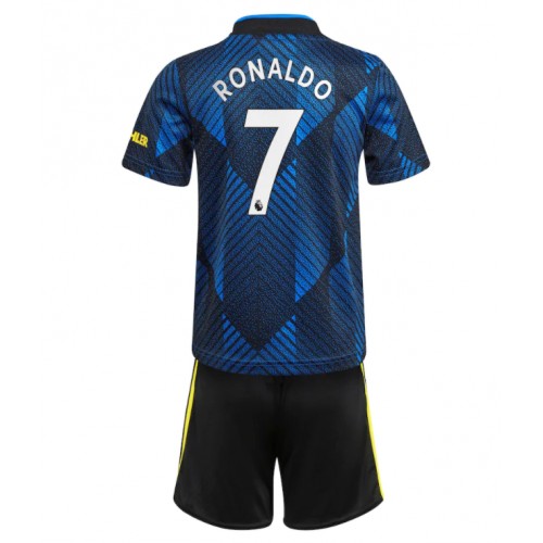 Manchester United F.C. Cristiano Ronaldo #7 Replika Tredje Tröja 2021/22 Barn Mörkblå Kortärmad (+ Korta byxor)