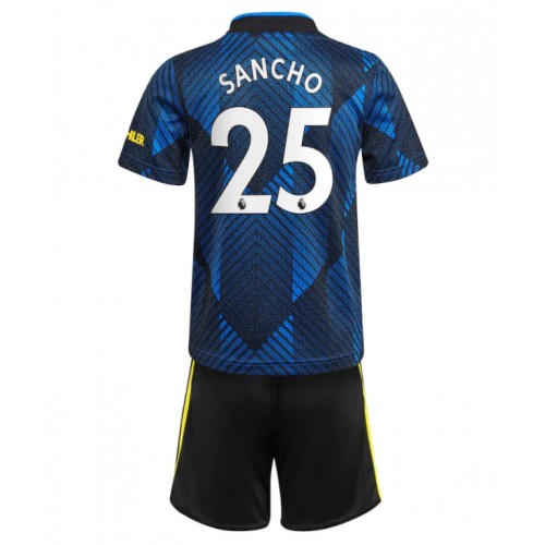 Manchester United Jadon Sancho #25 Barn Replika Tredje Tröja 2021/22 Marinblå Kortärmad (+ Korta byxor) For Rea