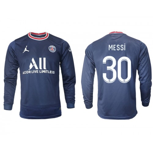 Paris Saint-Germain Lionel Messi #30 marinblå Replika Hemmatröja Herr 2021/22 Långärmad