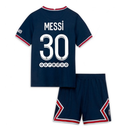 Paris Saint-Germain Lionel Messi #30 Replika Hemmatröja Barn 2021/22 Marinblå Kortärmad (+ Korta byxor)