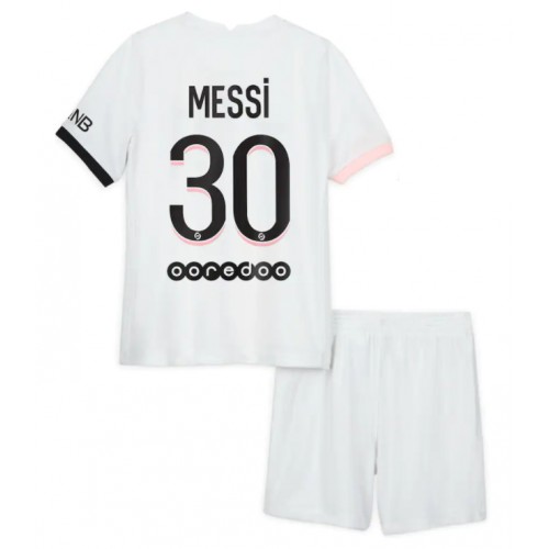 Paris Saint-Germain Lionel Messi #30 Vit Replika Bortatröja 2021/22 Barn Kortärmad (+ Korta byxor)