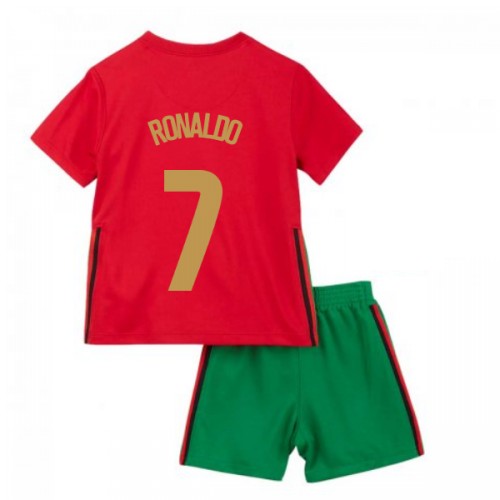 Portugal Cristiano Ronaldo #7 Replika Hemmatröja EM 2020 Barn Kortärmad + Korta byxor