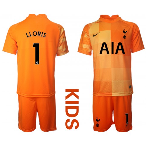 Tottenham Hotspur Målvakt Hugo Lloris #1 Orange Replika Tredje Tröja 2021/22 Barn Kortärmad (+ Korta byxor)