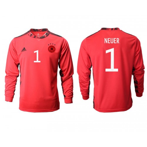 Tyskland Målvakt Manuel Neuer #1 Replika Bortatröja EM tröjor 2020 Herr Röd Långärmad
