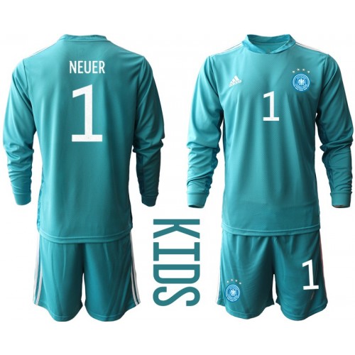 Tyskland Målvakt Manuel Neuer #1 Replika Hemmatröja Barn EM 2020 Blå Långärmad (+ Korta byxor)