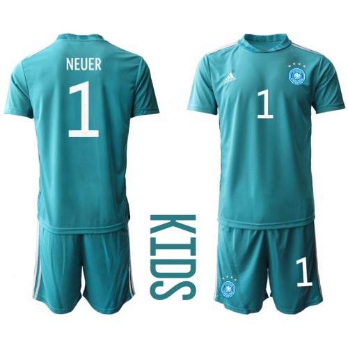 Tyskland Målvakt Manuel Neuer #1 Replika Hemmatröja Barn EM tröjor 2020 Blå Kortärmad (+ Korta byxor)