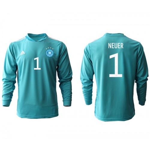 Tyskland Målvakt Manuel Neuer #1 Replika Hemmatröja EM tröjor 2020 Herr Blå Långärmad