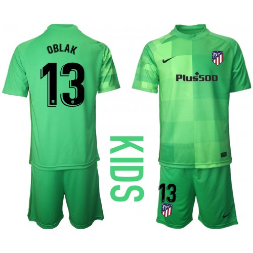 Atlético Madrid Målvakt Jan Oblak #13 Replika Bortatröja Grön Barn 2021/22 Kortärmad (+ Korta byxor)