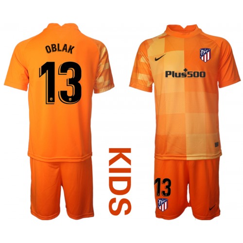 Atlético Madrid Målvakt Jan Oblak #13 Replika Tredje Tröja Barn 2021/22 Orange Kortärmad (+ Korta byxor)