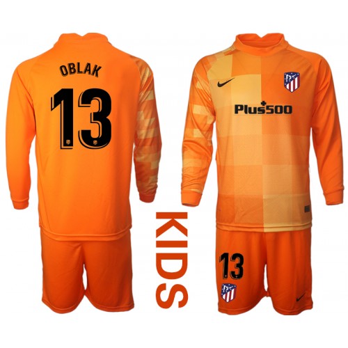 Atletico Madrid Målvakt Jan Oblak #13 Replika Tredje Tröja Barn 2021/22 Orange Långärmad (+ Korta byxor)