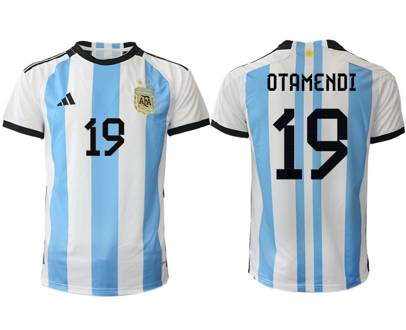 Argentina OTAMENDI #19 Hemmatröja FIFA World Cup Qatar 2022 Herr Fotbollströjor Vit blå Kortärmad