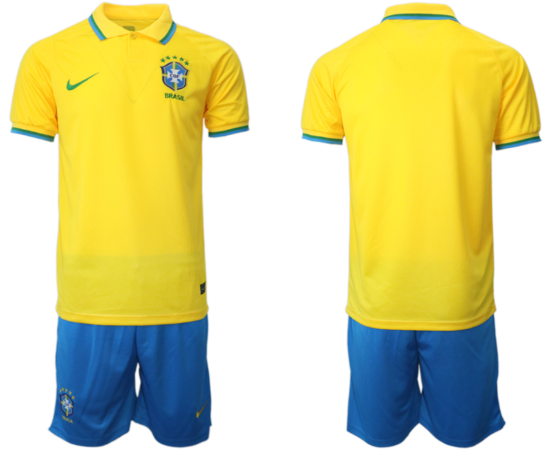 Brasilien Herr Hemmatröja VM 2022 Kortärmad + Korta byxor Billiga Fotbollströjor
