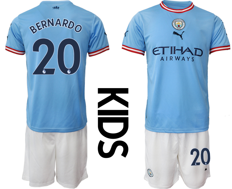 Manchester City BERNARDO #20 Hemmatröja Barn 2022-23 Kortärmad (+ Korta byxor)
