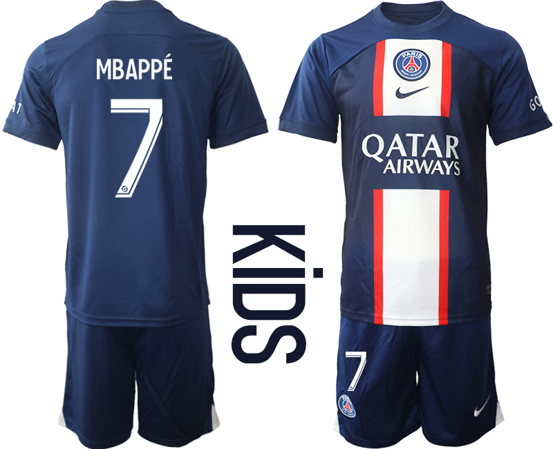 Nya Paris Saint-Germain MBAPPÉ #7 Hemmatröja Barn 2022-23 Kortärmad (+ Korta byxor)