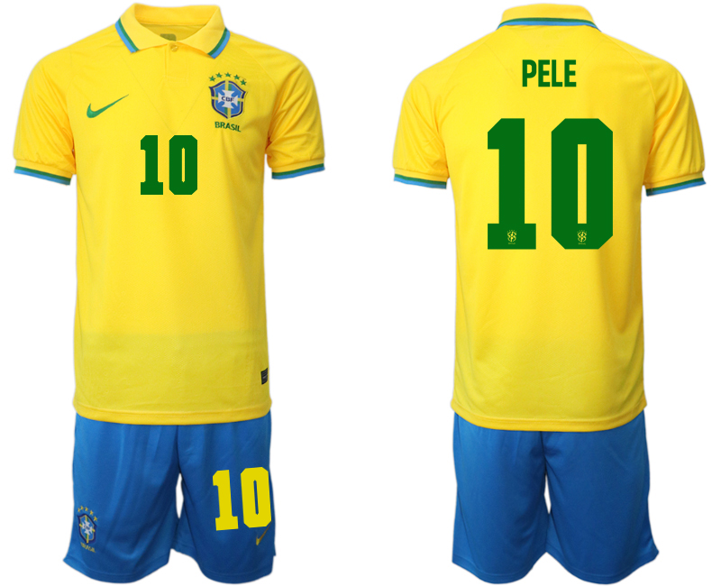 PELE #10 Brasilien Herr Hemmatröja VM 2022 Kortärmad (+ Korta byxor)