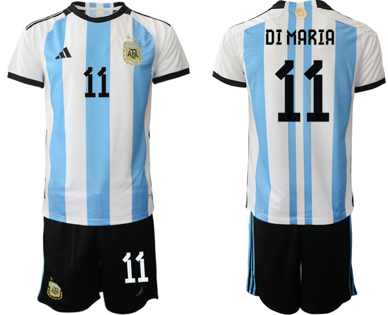DI MARIA #11 Argentina Hemmatröja VM 2022 Herr Kortärmad + Korta byxor