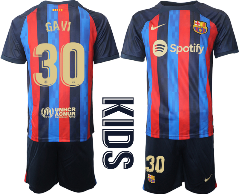 GAVI #30 FC Barcelona Hemmatröja Barn 2022-23 Kortärmad + Korta byxor