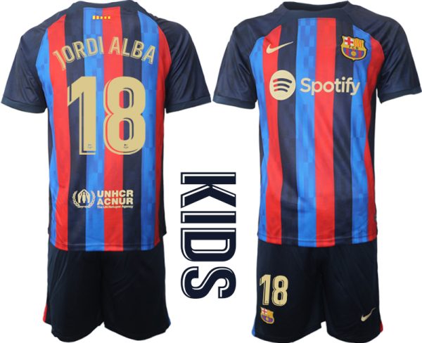 JORDI ALBA #18 Barcelona Hemmatröja Barn 2022-23 Kortärmad + Korta byxor för Barn