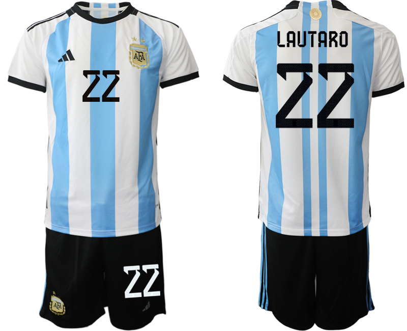 LAUTARO #22 Argentina Hemmatröja VM 2022 Herr Kortärmad + Korta byxor