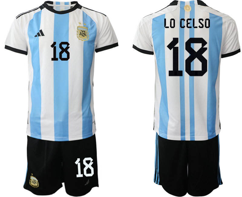 LO CELSO #18 Argentina Hemmatröja VM 2022 Herr Kortärmad + Korta byxor