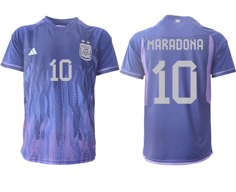 MARADONA #10 Argentina Bortatröja VM 2022 purpurfärgad Kortärmad fotbollströjor för män