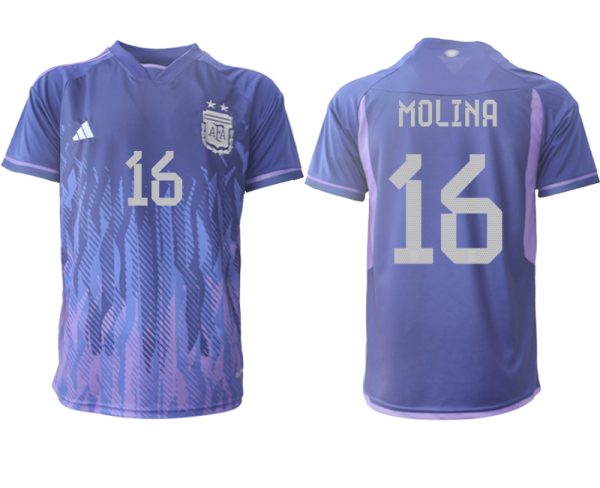 MOLINA #16 Argentina Bortatröja VM 2022 purpurfärgad Kortärmad fotbollströjor för män