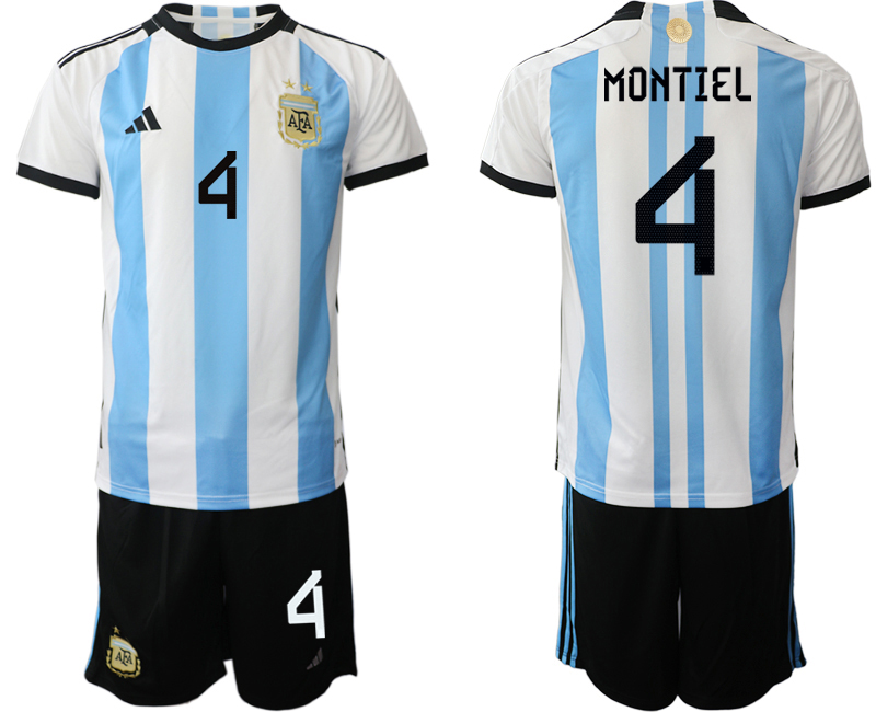 MONTIEL #4 Argentina Hemmatröja VM 2022 Herr Kortärmad + Korta byxor