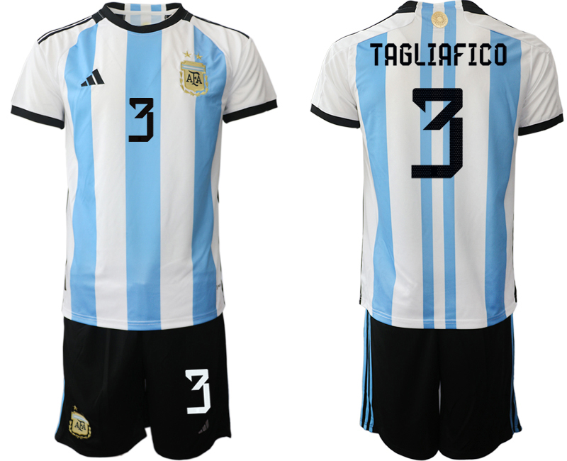 TAGLIAFICO #3 Argentina Hemmatröja VM 2022 Herr Kortärmad + Korta byxor