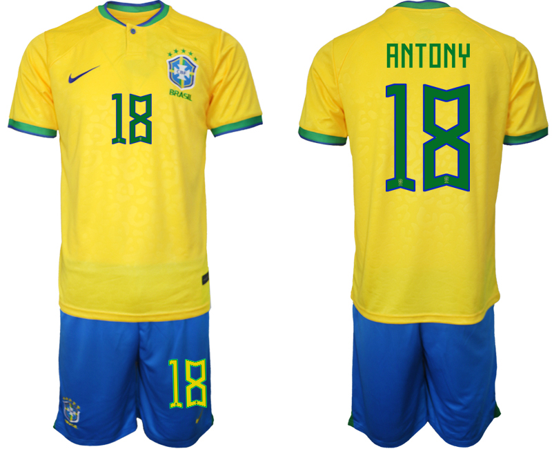 Brasilien Hemmatröja Herr VM 2022 Fotbollströjor med eget namn ANTONY 18