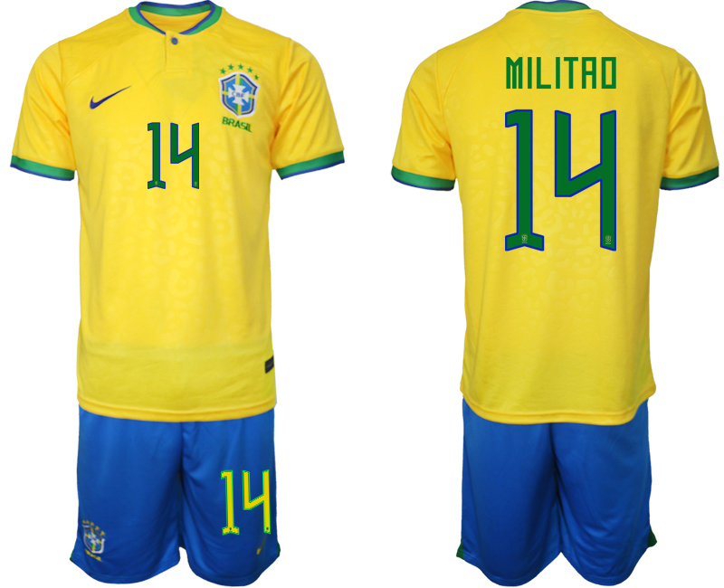 Brasilien Hemmatröja Herr VM 2022 Fotbollströjor med eget namn MILITAO 14