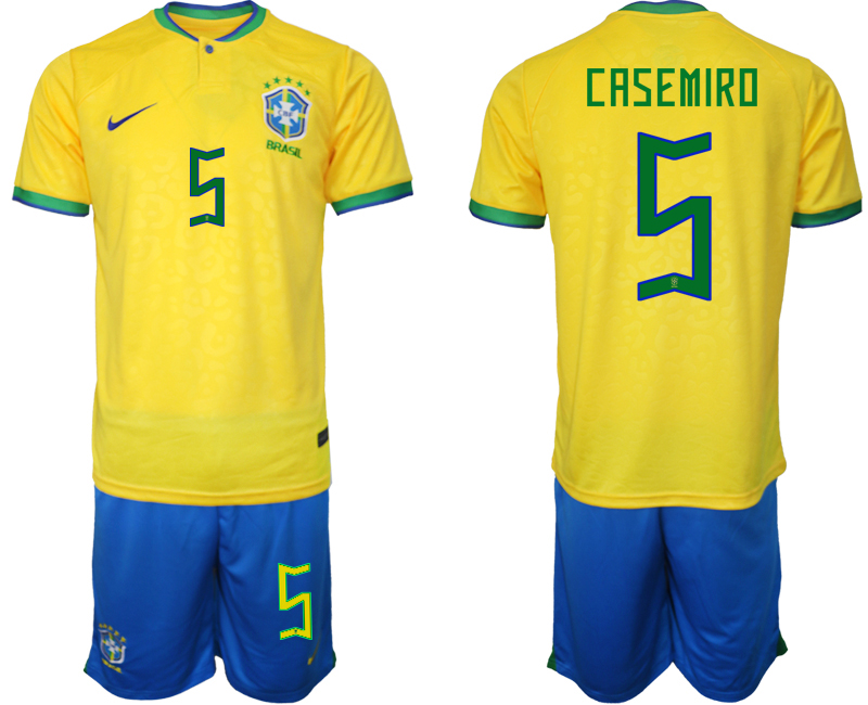CASEMIRO #5 Brasilien Hemmatröja Herr VM 2022 Kortärmad + Korta byxor