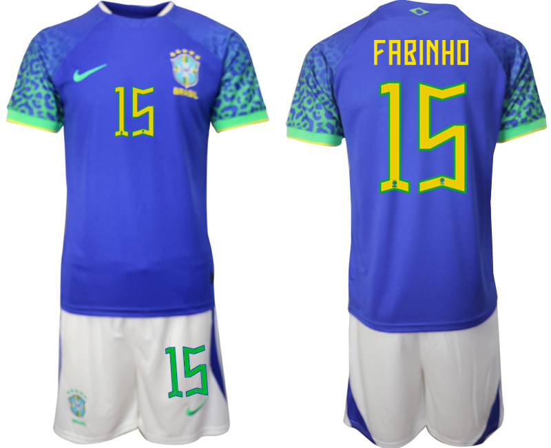 FABINHO #15 Herr Brasilien Bortatröja Herr VM 2022 Kortärmad Fotbollströja Set
