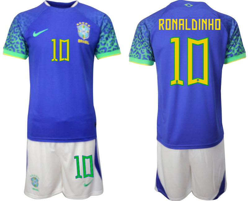RONALDINHO #10 Herr Brasilien Bortatröja Herr VM 2022 Kortärmad Fotbollströja Set