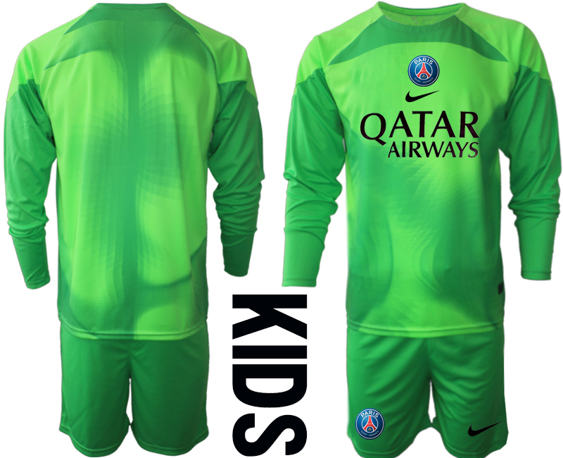 Beställa Fotbollströjor Paris Saint-Germain PSG Målvakt Barn 2023 grön Långärmad + Korta byxor