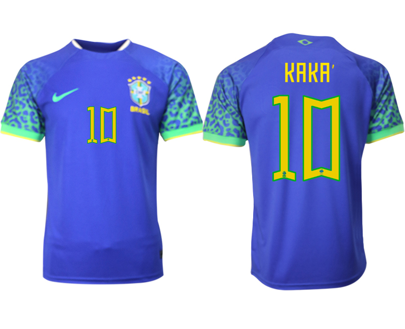 Billiga Brasilien Bortatröja Herr VM 2022 Kortärmad Billiga Fotbollströjor med tryck Kaká 10