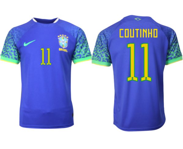 Billigt Brasilien Bortatröja Herr VM 2022 Kortärmad Billiga Fotbollströjor med tryck COUTINHO 11