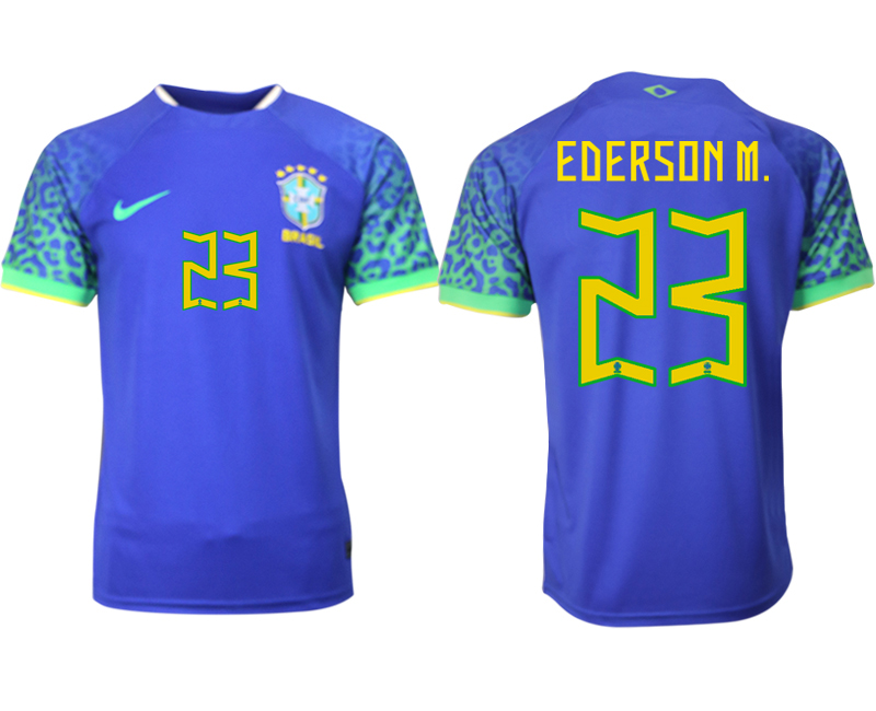 Billigt Brasilien Bortatröja Herr VM 2022 Kortärmad Billiga Fotbollströjor med tryck EDERSON M.23