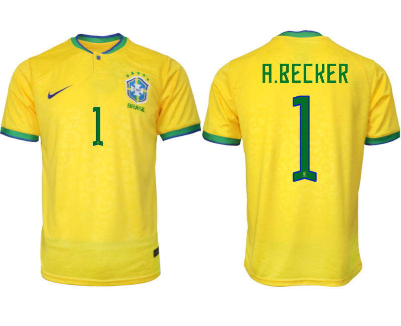 Billigt Brasilien Hemmatröja Herr VM 2022 Gul Fotbollströjor med tryck A.BECKER 1