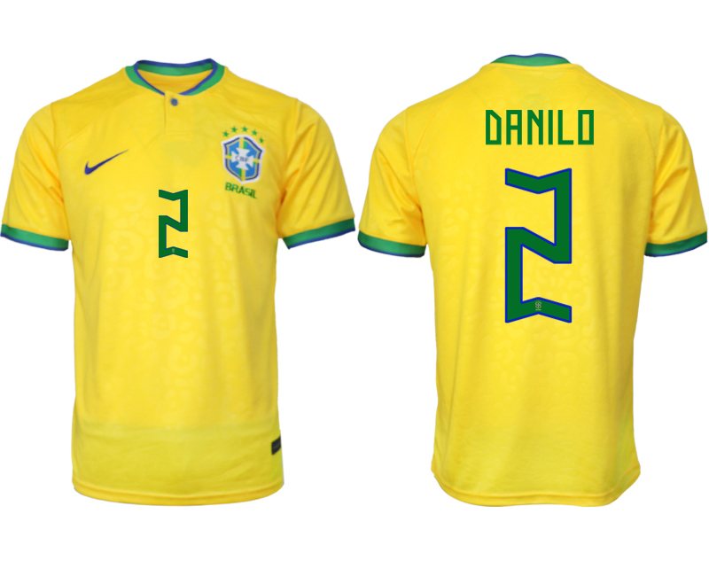 Billigt Brasilien Hemmatröja Herr VM 2022 Gul Fotbollströjor med tryck DANILO 2