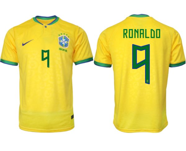 Billigt Brasilien Hemmatröja Herr VM 2022 Gul Fotbollströjor med tryck RONALDO 9